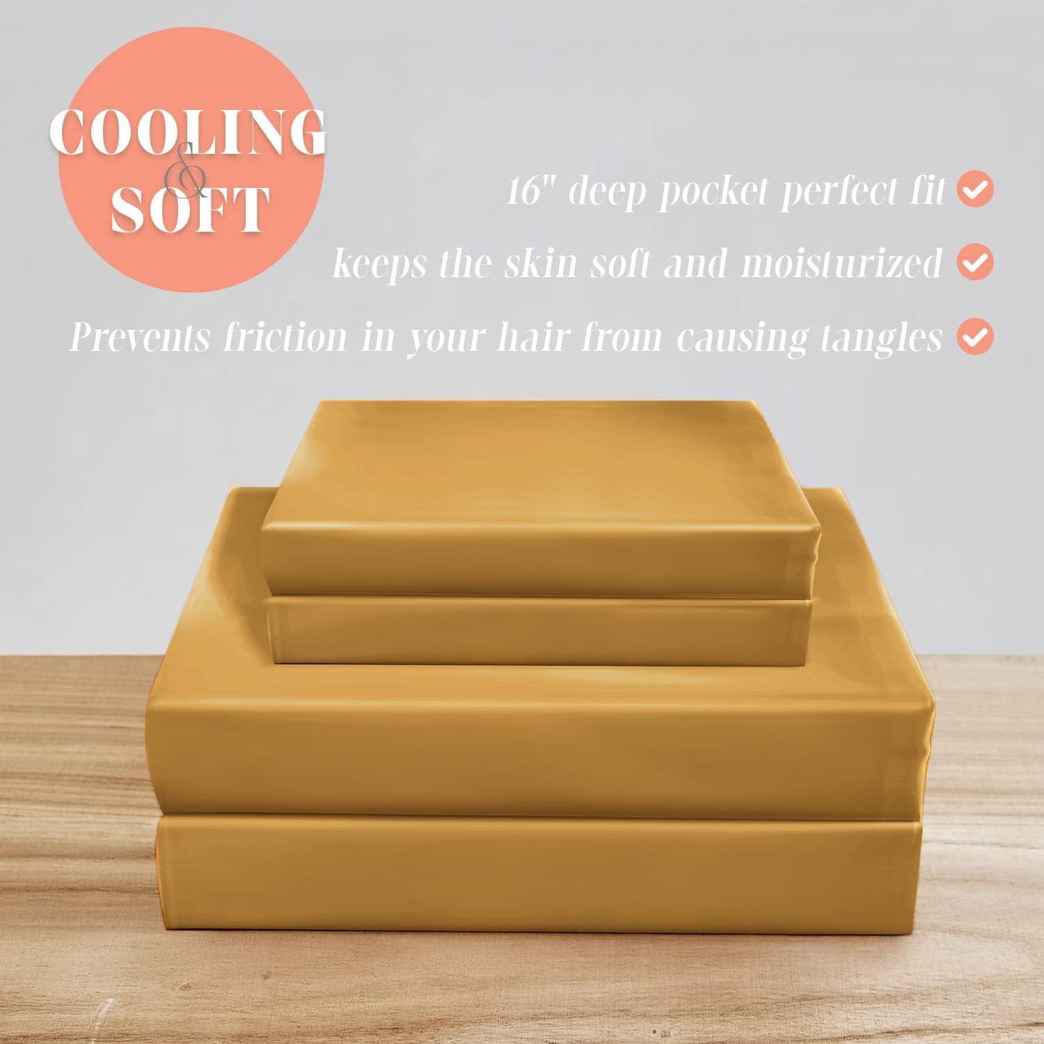 Elegant Comfort Luxurious 4-Piece Silky Satin Sheet Set Cooling Soft Satin Sheet Set, King, Gold