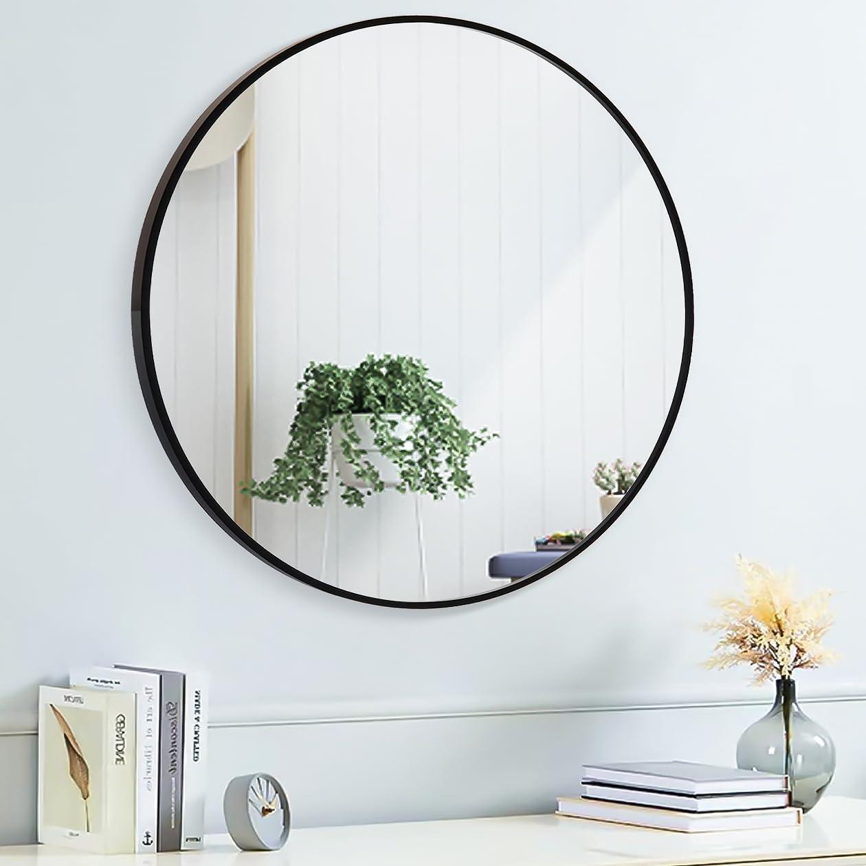 20" Round Black Metal Frame Wall Mirror