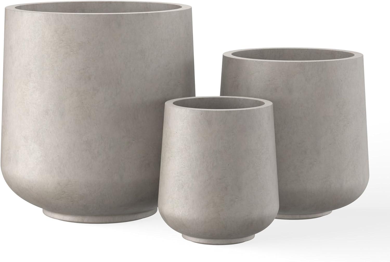 Kante Round Concrete Planters, Outdoor Indoor Pots Containers with Drainage Holes Set