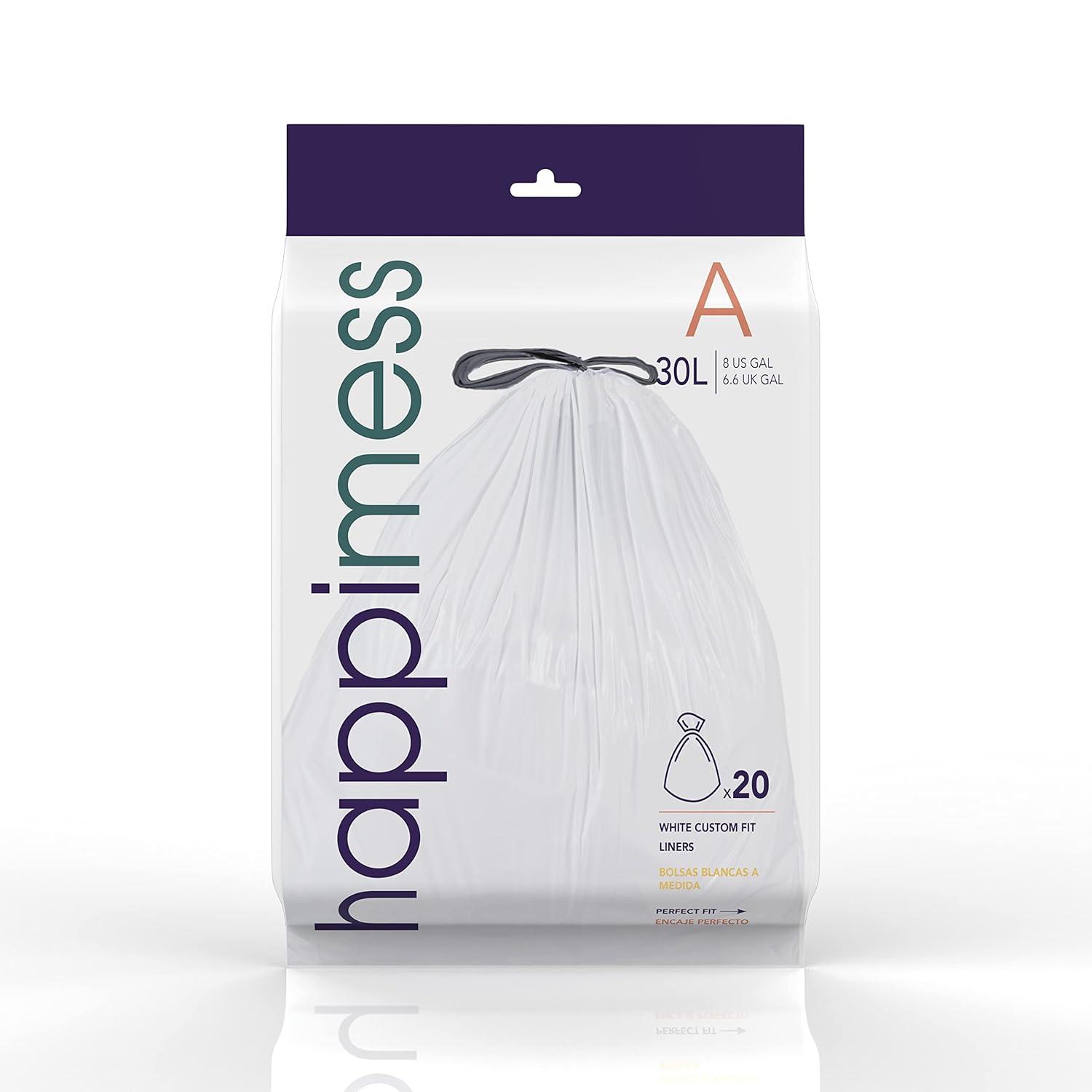 7.9 Gallon Drawstring Trash Can Liner, White (60-Count, 3-Packs of 20 Liners) -happimess