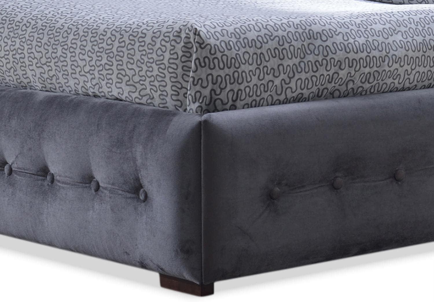 Queen Gray Velvet Tufted Upholstered Platform Bed