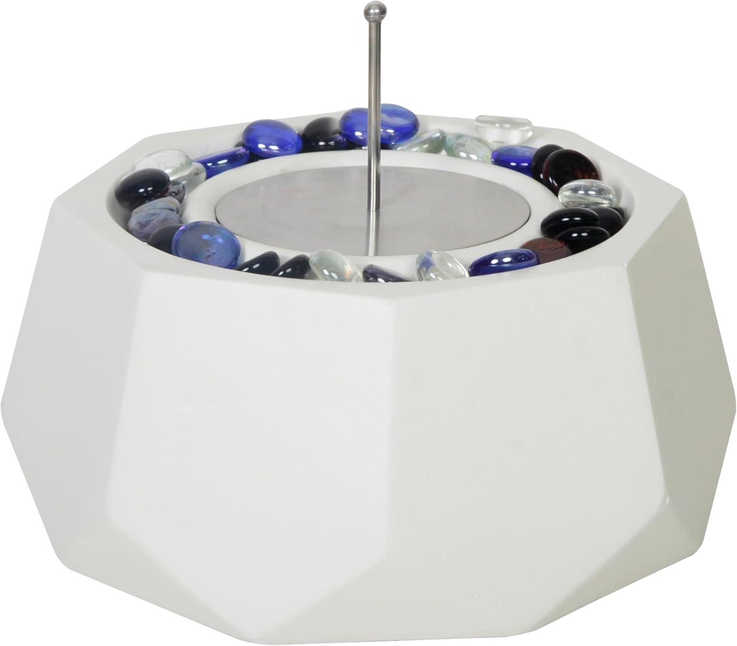 White Irregular Polygon Tabletop Fire Pit with Glass Beads