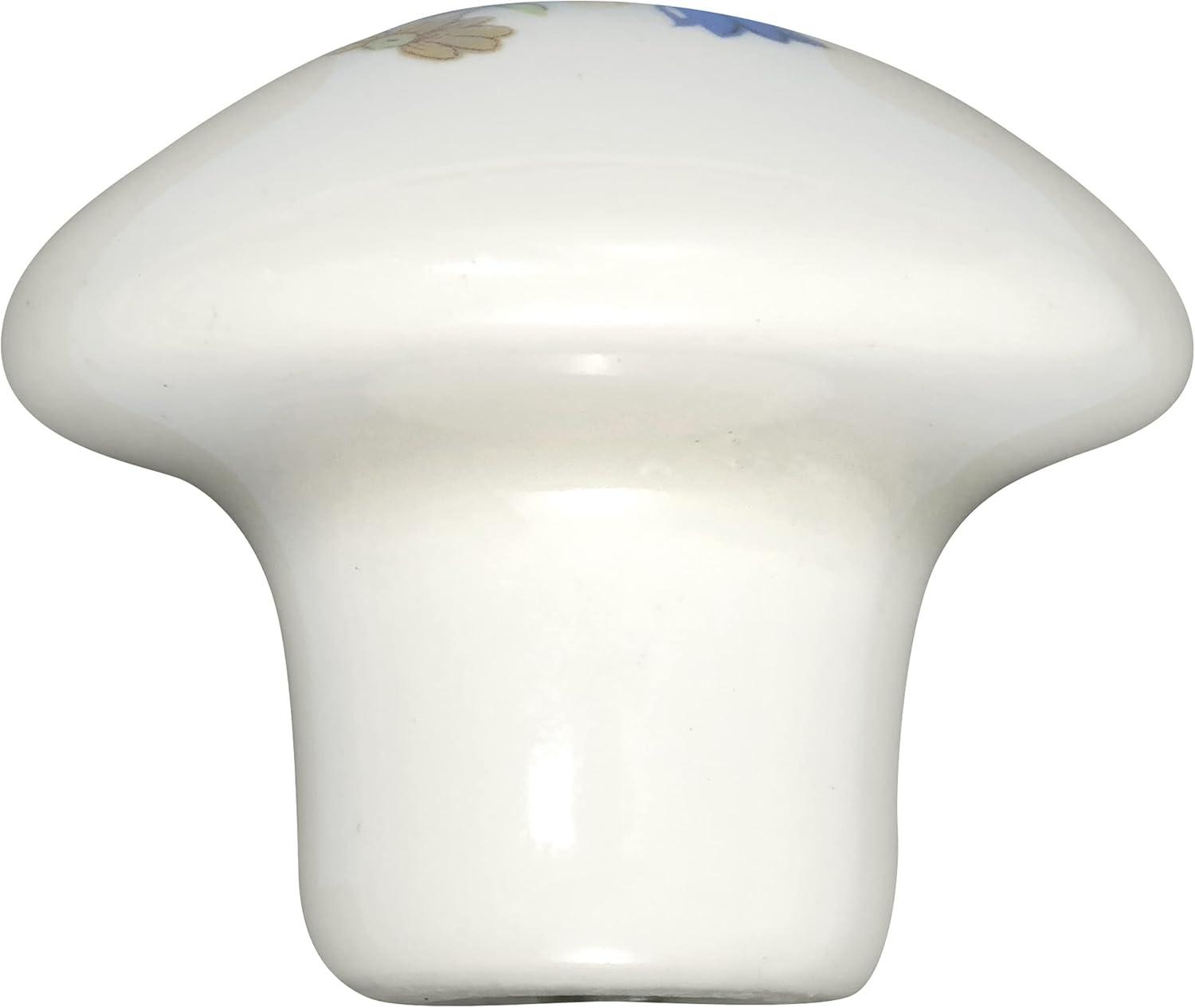 White Porcelain Round Cabinet Knob with Floral Design