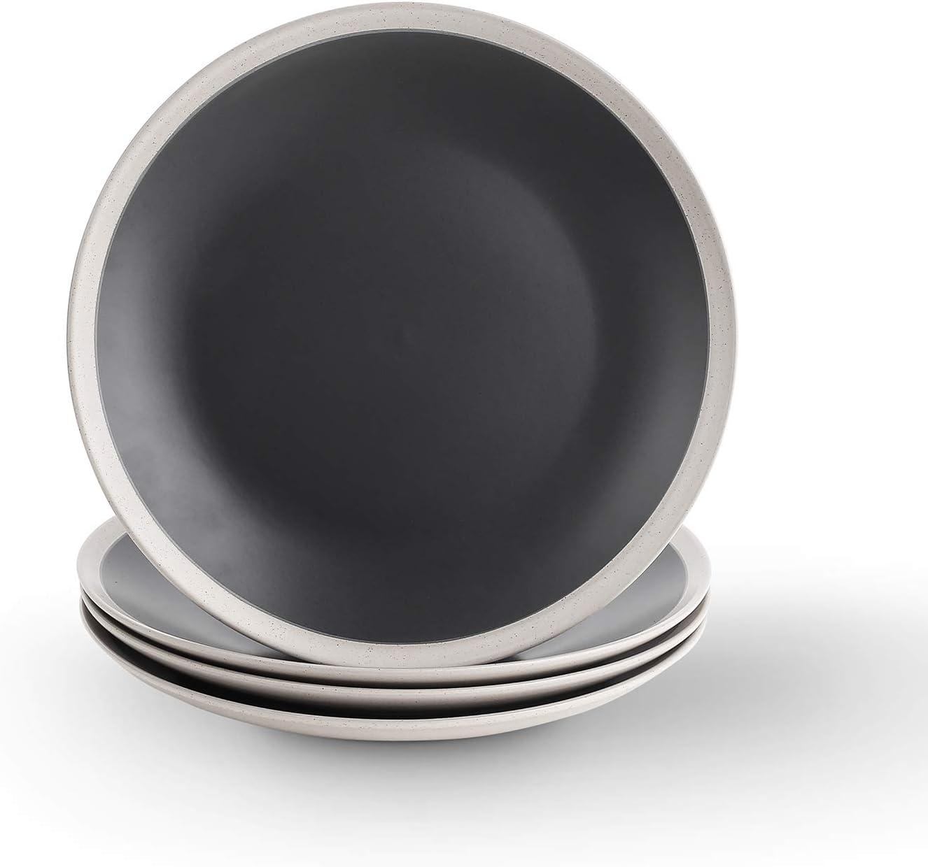 Stone Lain Serenity Stoneware Dish Set, 4 Dinner Plates, Dark Gray and Cream