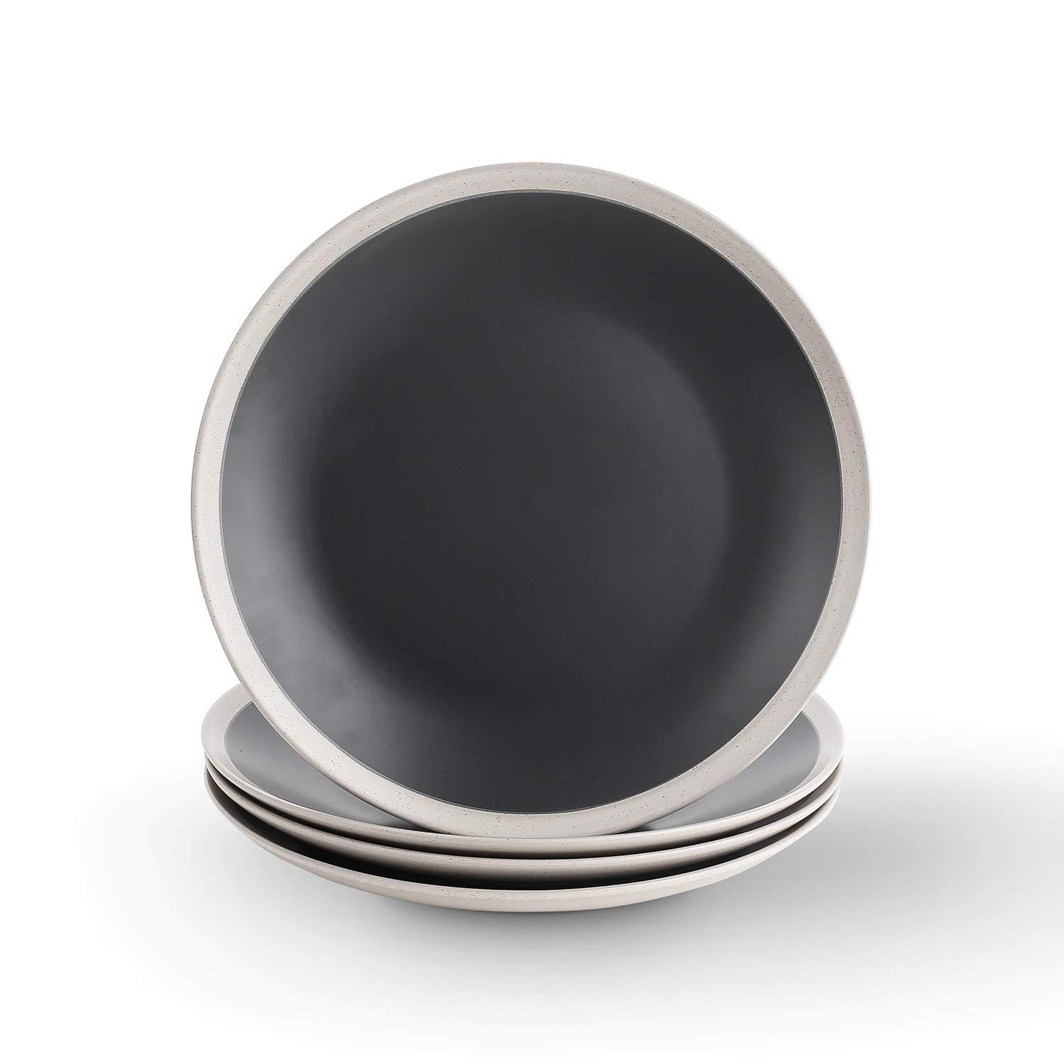 Stone Lain Serenity Stoneware Dish Set, 4 Dinner Plates, Dark Gray and Cream