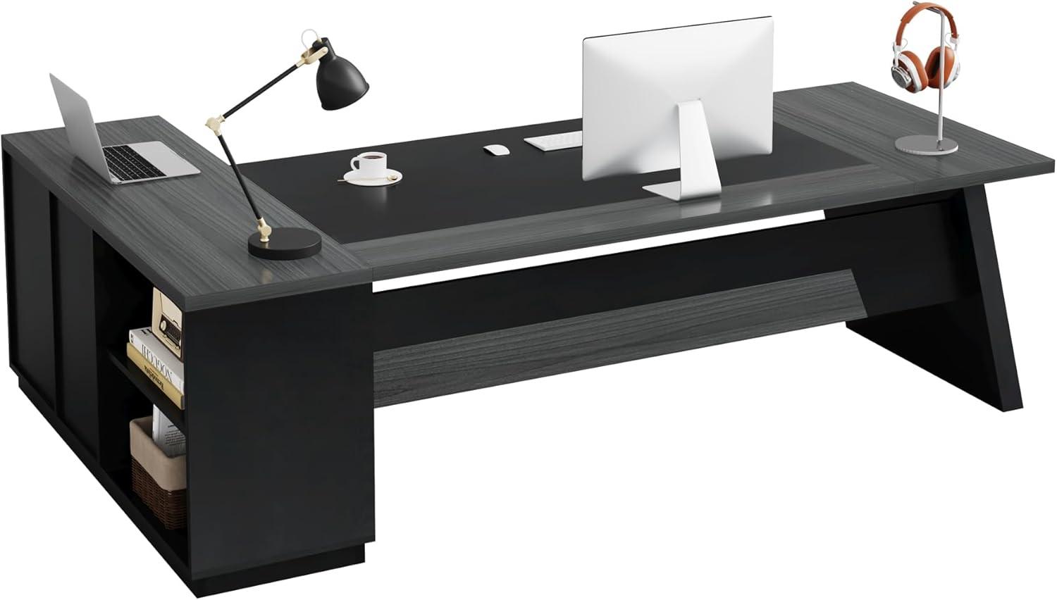 Tribesigns 78-Inch L-Shaped Executive Desk, Large Office Desk with Drawers and Lateral File Cabinet, Modern Computer Desk for Home Office, Gray & Black