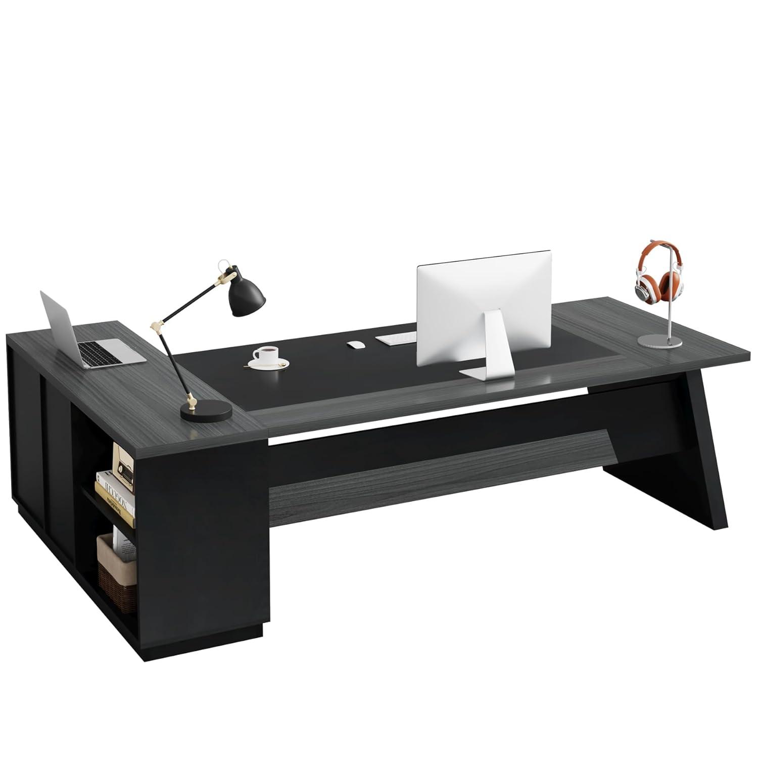 Tribesigns 78-Inch L-Shaped Executive Desk, Large Office Desk with Drawers and Lateral File Cabinet, Modern Computer Desk for Home Office, Gray & Black
