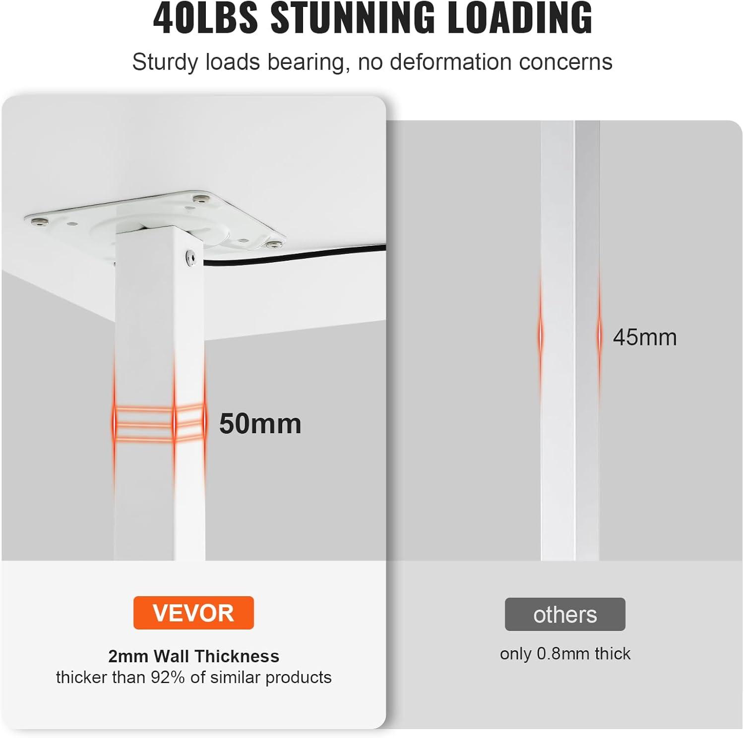 VEVOR Mobile Standing Desk Gas-Spring Height Adjustable Sit-Stand Desk 360° Swivel Wheels(2 Lockable) 28"-44"H