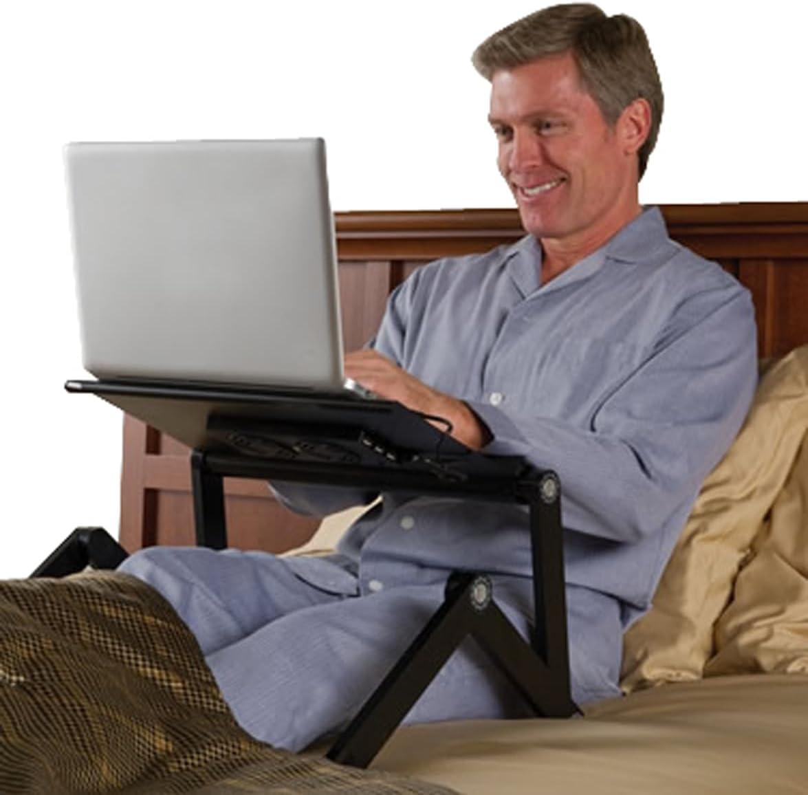 WorkEZ Executive Laptop Cooling Stand Adjustable Laptop Desk for Bed foldable laptop stand with FAN USB Ports computer lap desk for laptop holder for bed laptop table ergonomic laptop stand for bed