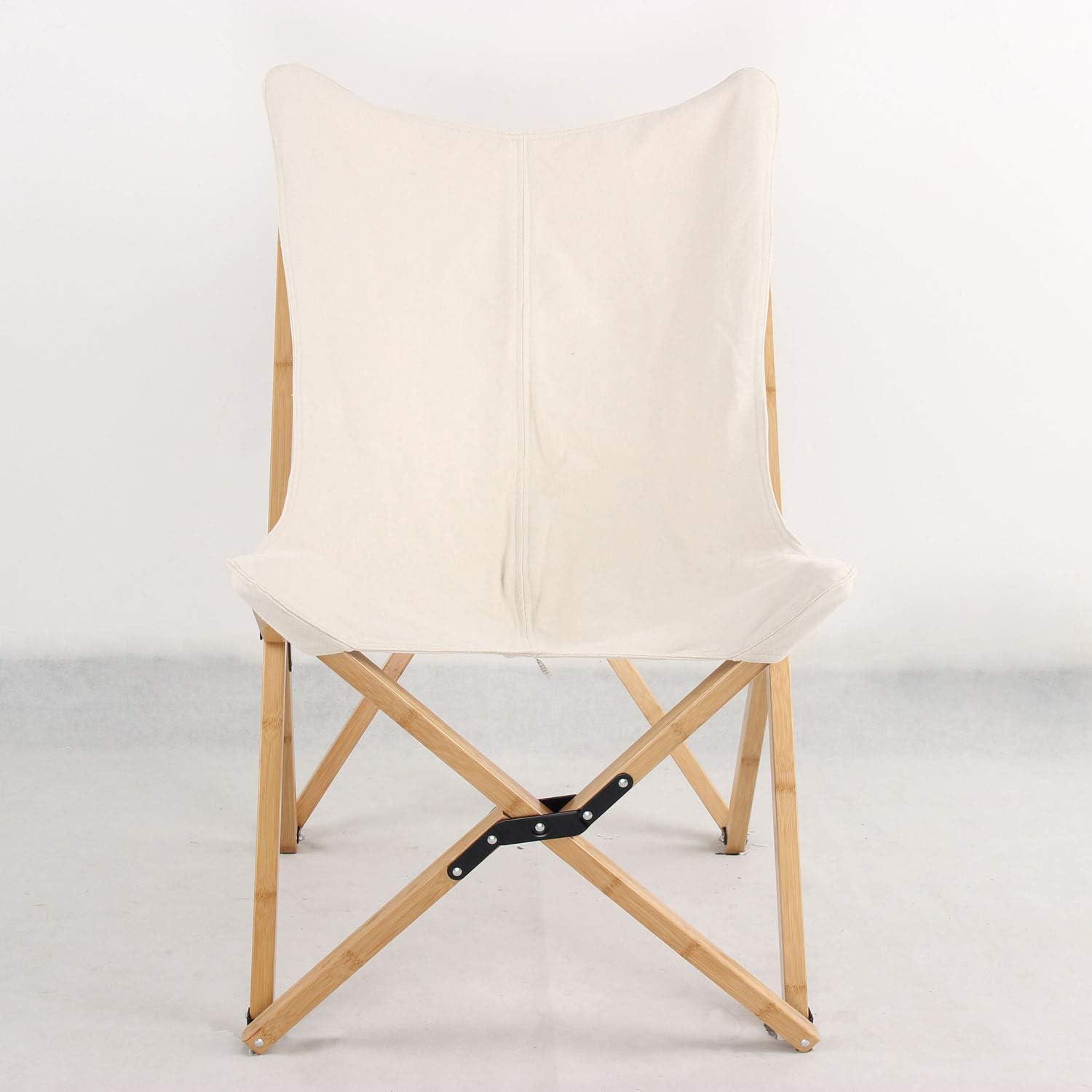 Modern White Canvas & Bamboo Foldable Butterfly Chair