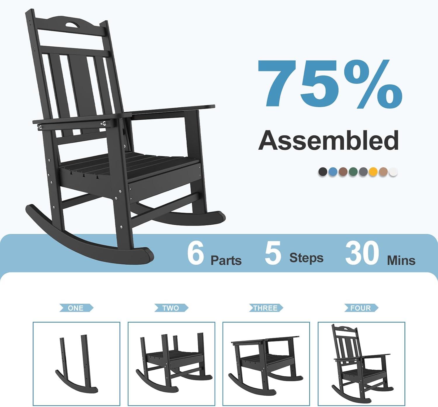 NALONE Outdoor Rocking Chair Set of 2, All Weather Resistant Rocking Chair for Porch and Garden Lawn, HDPE Material Oversized Patio Rocker Chair for Outdoor Rockers(Black)