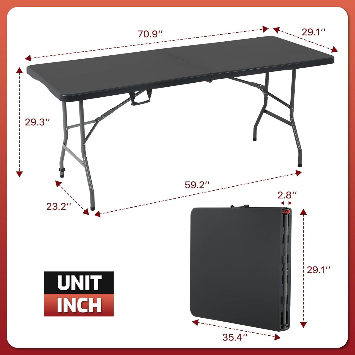 Folding Table 6 Foot,  Heavy-Duty, Portable Plastic Construction with Carrying Handle – Perfect for Picnics, Parties, and Office Indoor Outdoor Use, White