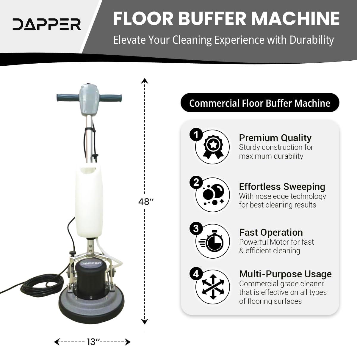 13" Multi-Purpose Commercial Floor Buffer Polisher Machine  Clean, Buff, and Polish with Ease Ideal for Carpets Too Includes Optional Solution Tank, 2 Brushes