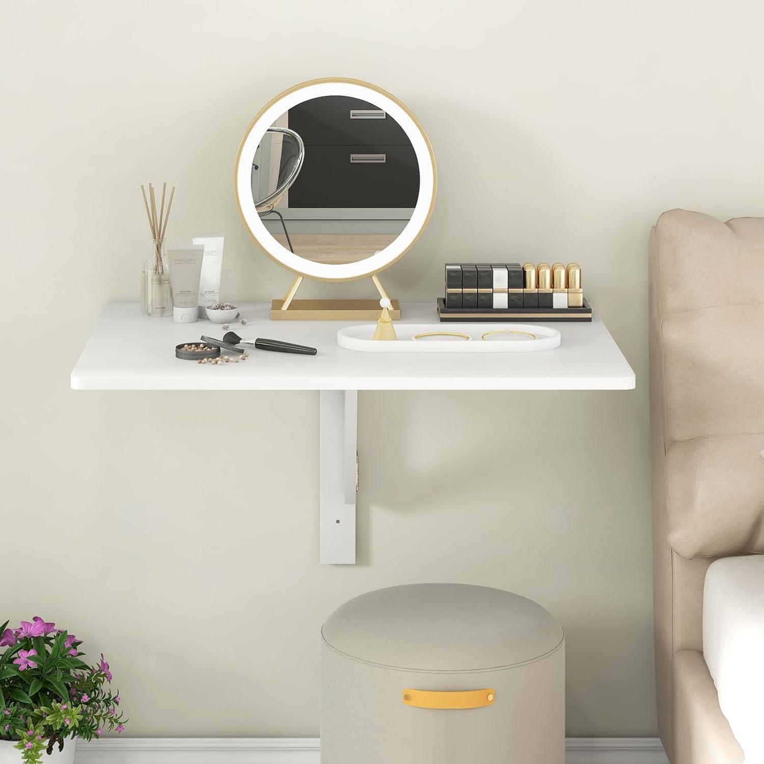 Gymax Wall-Mounted Drop-Leaf Table Folding Kitchen Dining Table Desk Space Saver White