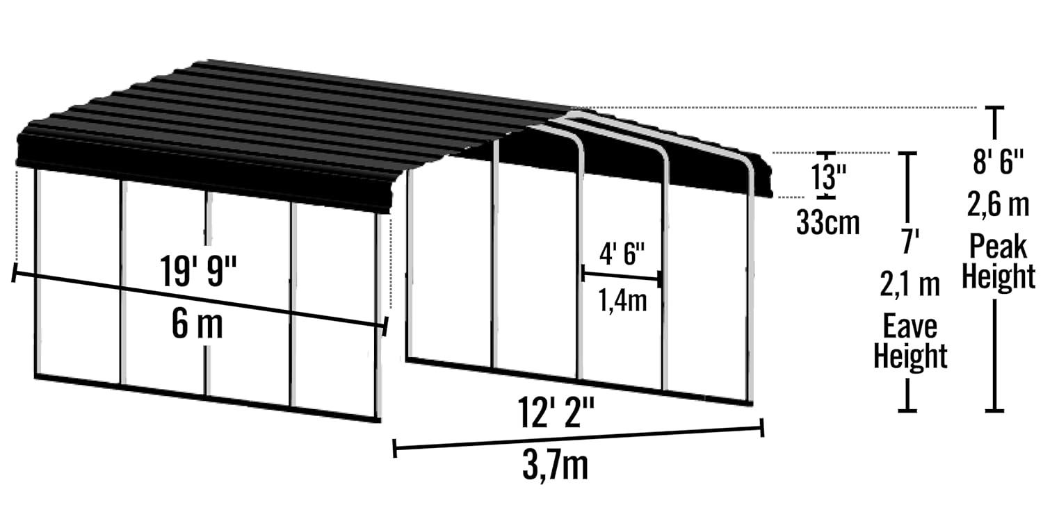 Arrow Steel Carport, 12 ft. x 20 ft. x 7 ft. Galvanized Black/Charcoal