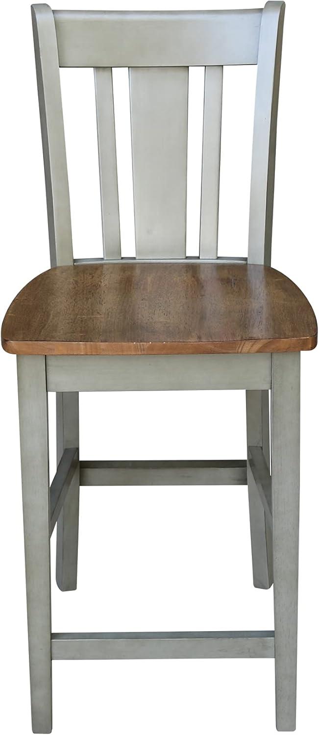 Distressed Hickory and Stone 24" Solid Wood Counter Stool