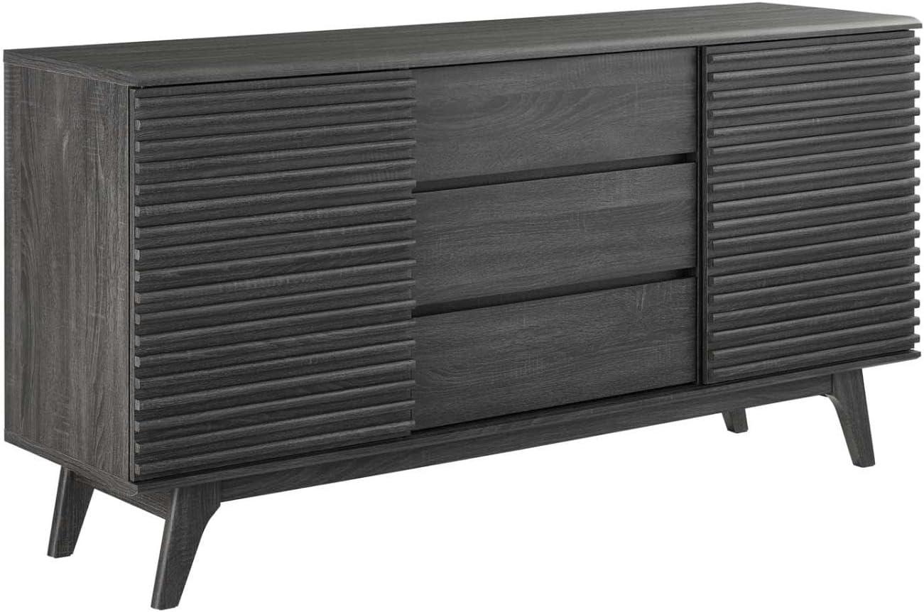 63" Render Sideboard Buffet Table or TV Stand Charcoal - Modway: Mid-Century Modern, Media Storage