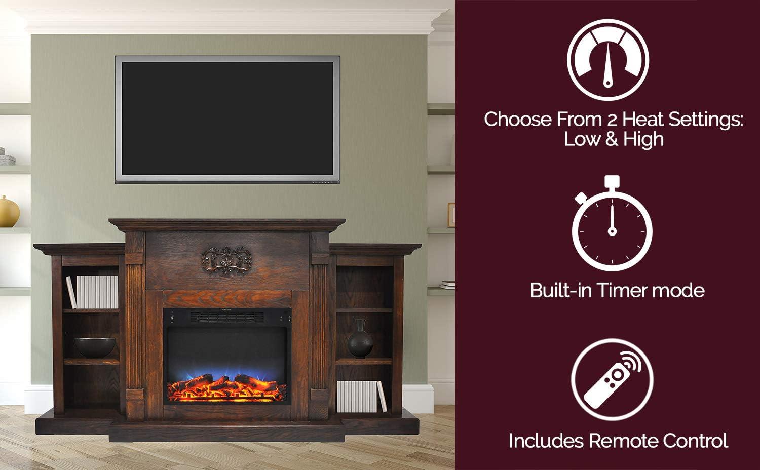Cambridge 72-in. Walnut Indoor Freestanding Electric Fireplace Mantel with Log Display