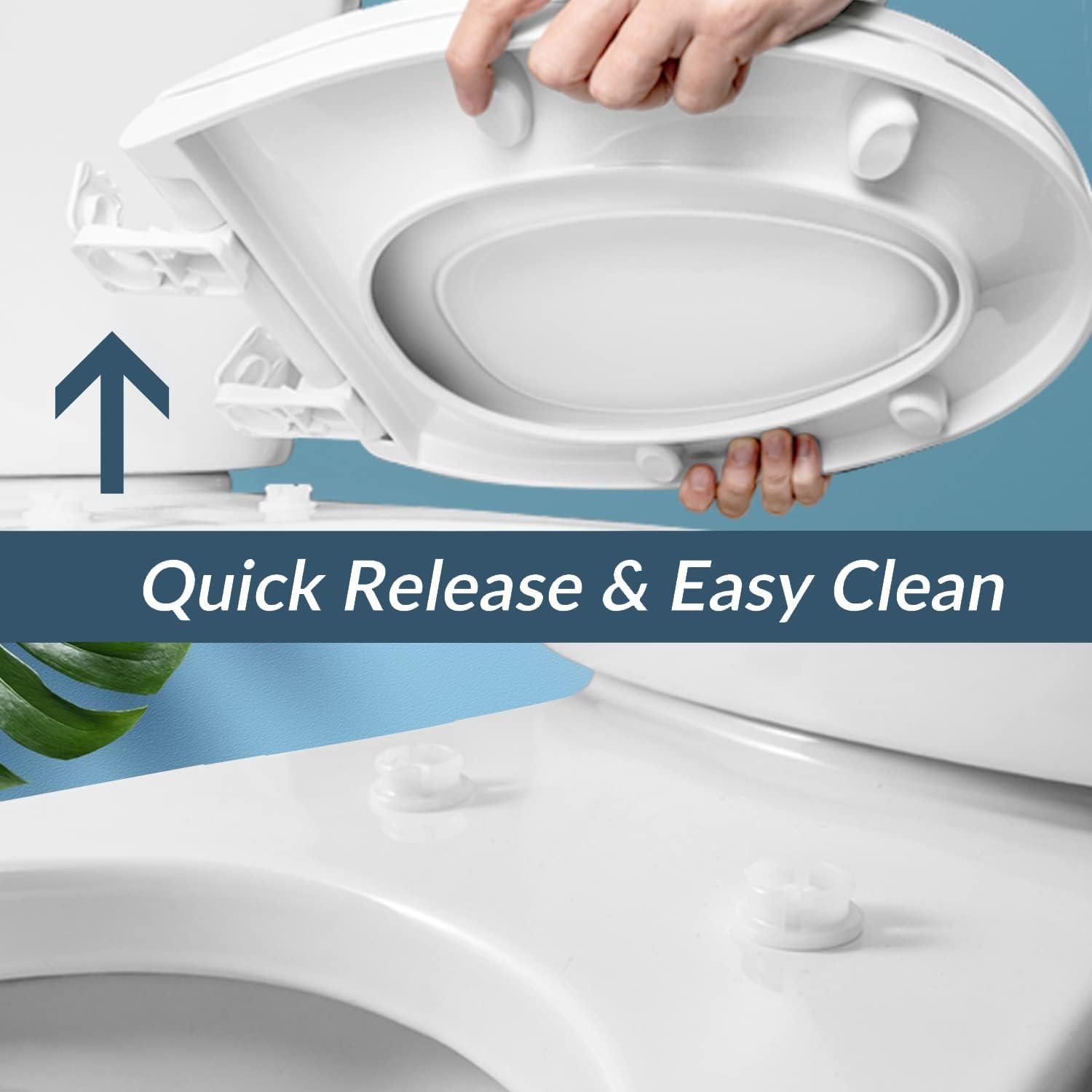 Round Soft Close Toilet Seat, 17-Inch Quiet Slow Close Round Toilet Lid, Easy Installation & Comfortable Ergonomic Design, Durable Plastic, White