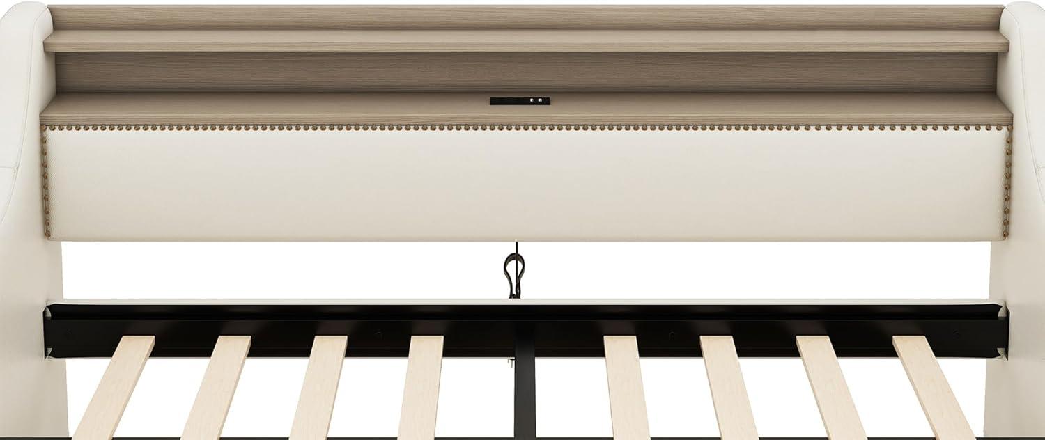Miekor Muebles Sofá Cama Twin con Cajones de Almacenamiento, Sofá Cama Tapizado con Estación de Carga y Luces Led, Beige (Artículo Antiguo W1580S00022) 00033