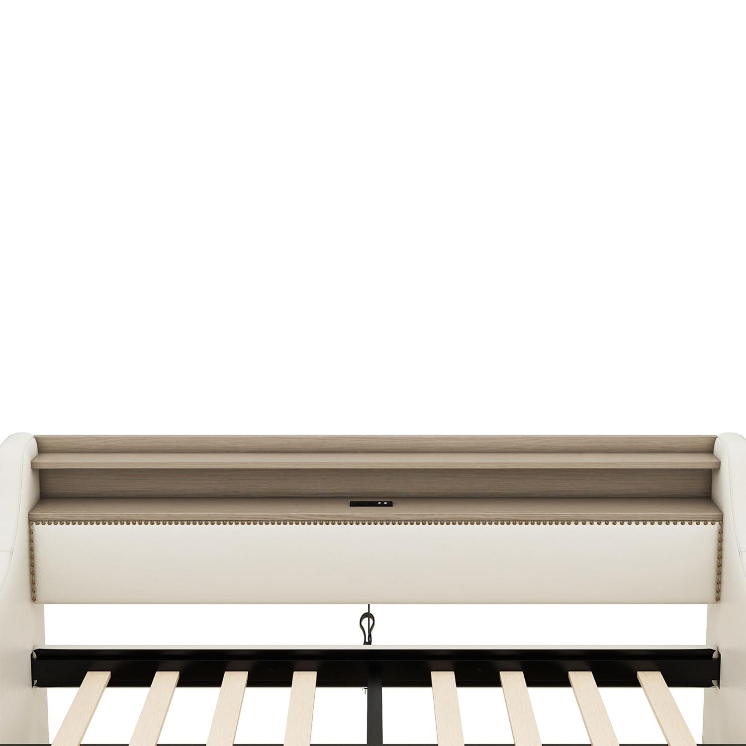 Miekor Muebles Sofá Cama Twin con Cajones de Almacenamiento, Sofá Cama Tapizado con Estación de Carga y Luces Led, Beige (Artículo Antiguo W1580S00022) 00033