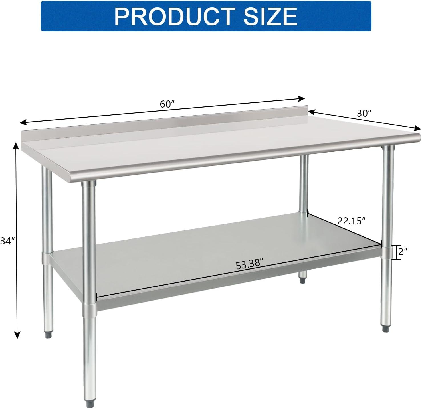 HARDURA Stainless Steel Prep & Work Table 30 x 60 Inches NSF Heavy Duty Commercial with Undershelf and Backsplash, Galvanized Legs for Commercial Food Prep