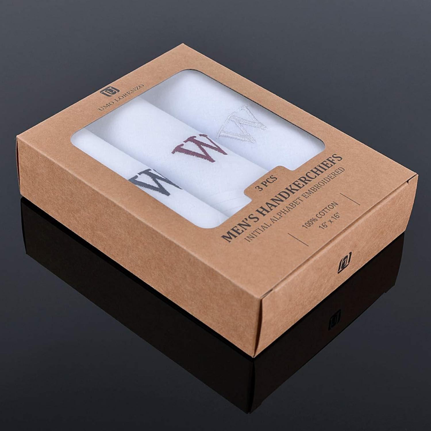 White Cotton Monogrammed Handkerchief Set for Men