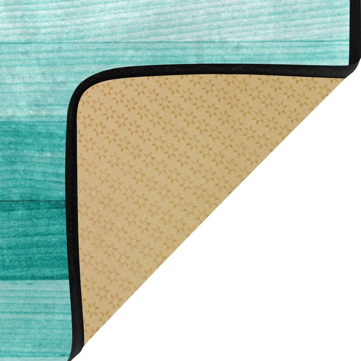 Kitchen Rugs Teal Turquoise Green Wood Design Non-Slip Soft Kitchen Mats Bath Rug Runner Doormats Carpet for Home Decor, 39" X 20"