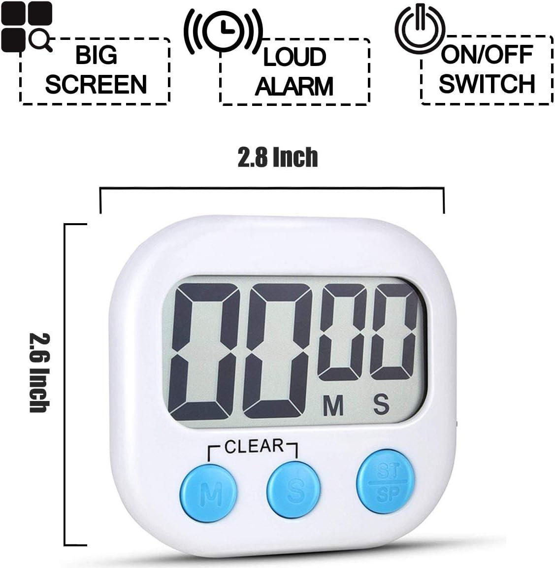 White Digital Kitchen Timer with Big Digits and Loud Alarm