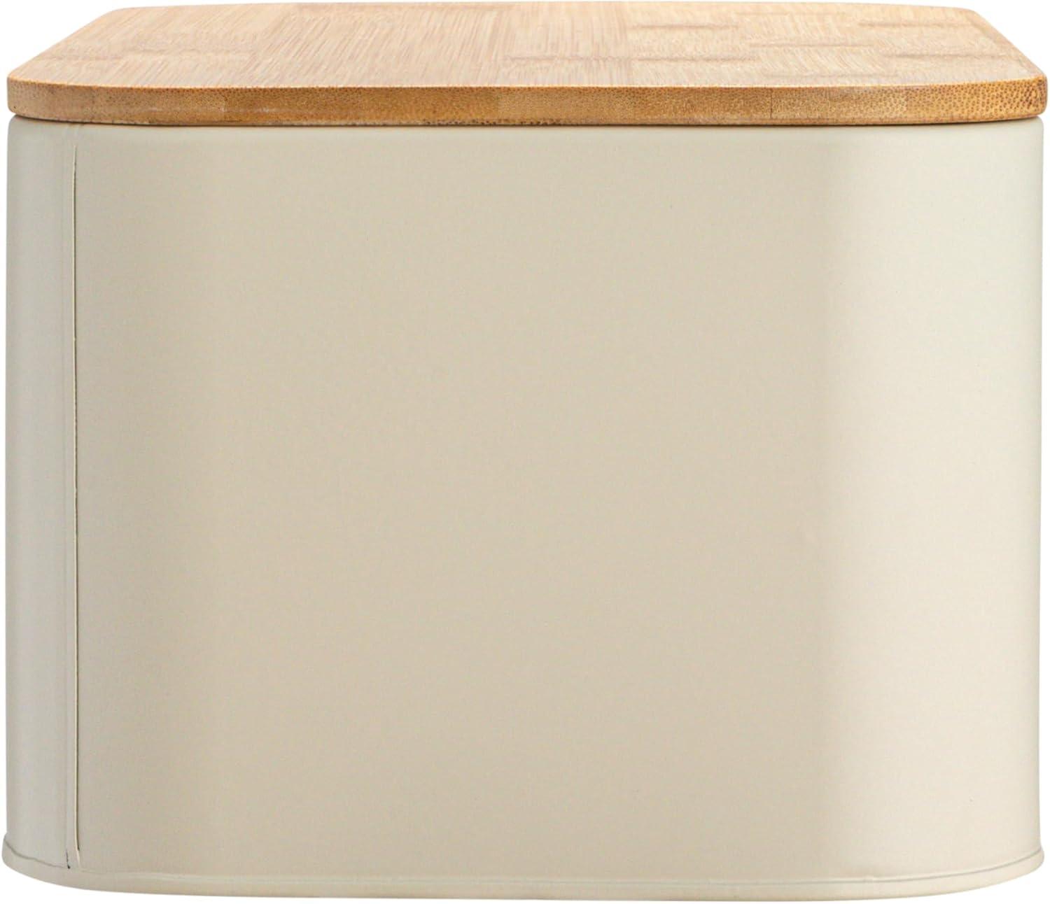 Storied Home Metal "bread" Bin with Bamboo Lid, Cream