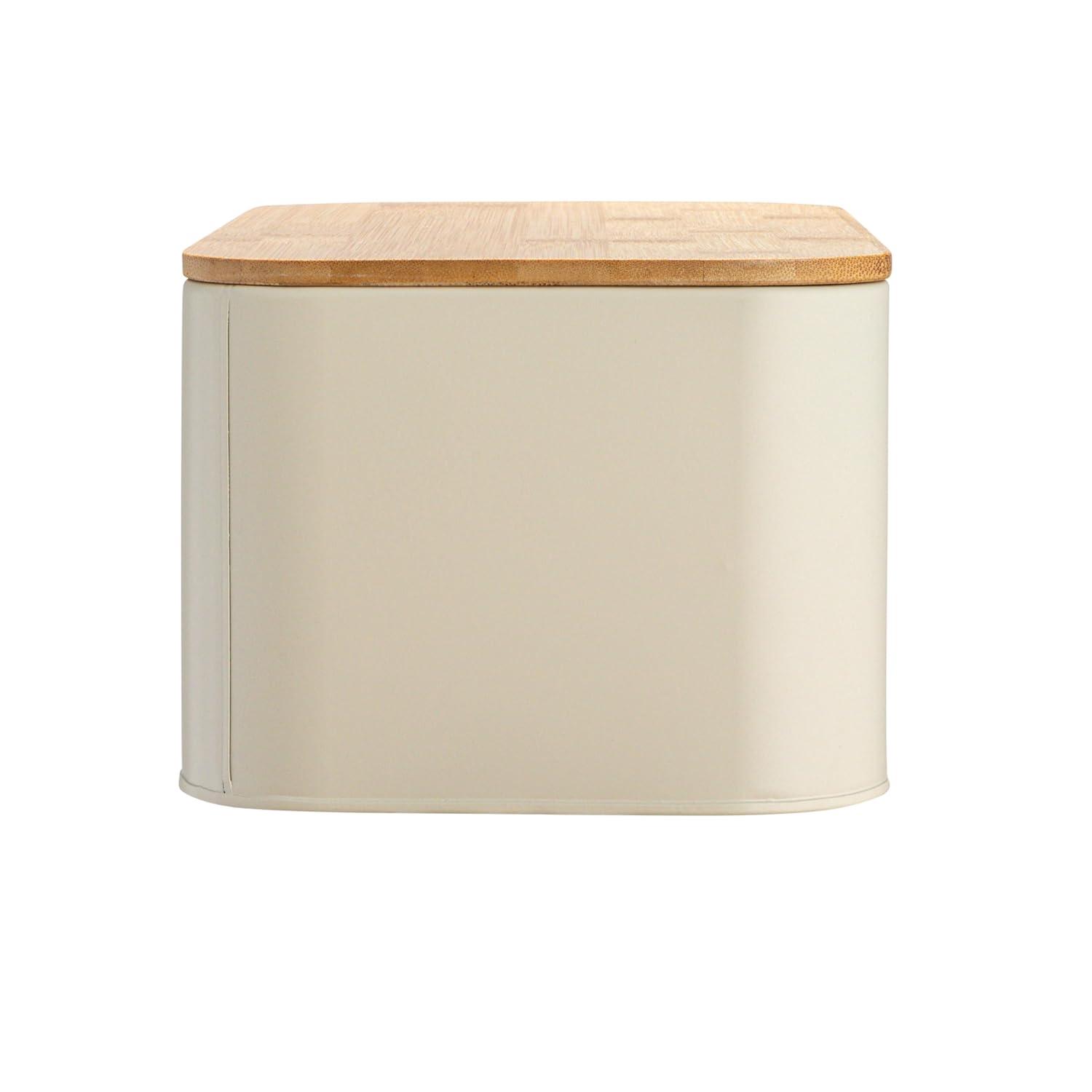 Storied Home Metal "bread" Bin with Bamboo Lid, Cream