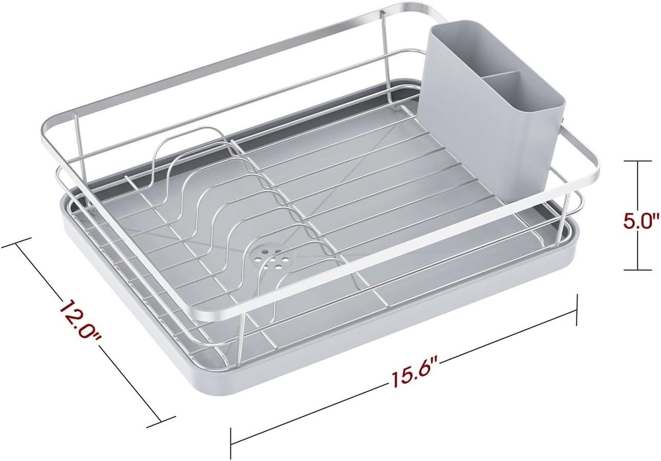 Compact Silver Stainless Steel Dish Drying Rack with Drainboard