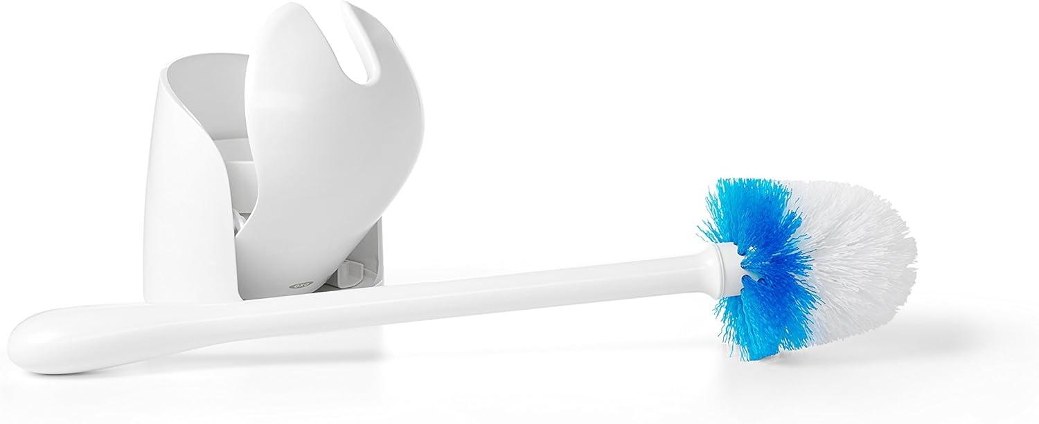 White Compact Toilet Brush with Holder and Ergonomic Handle