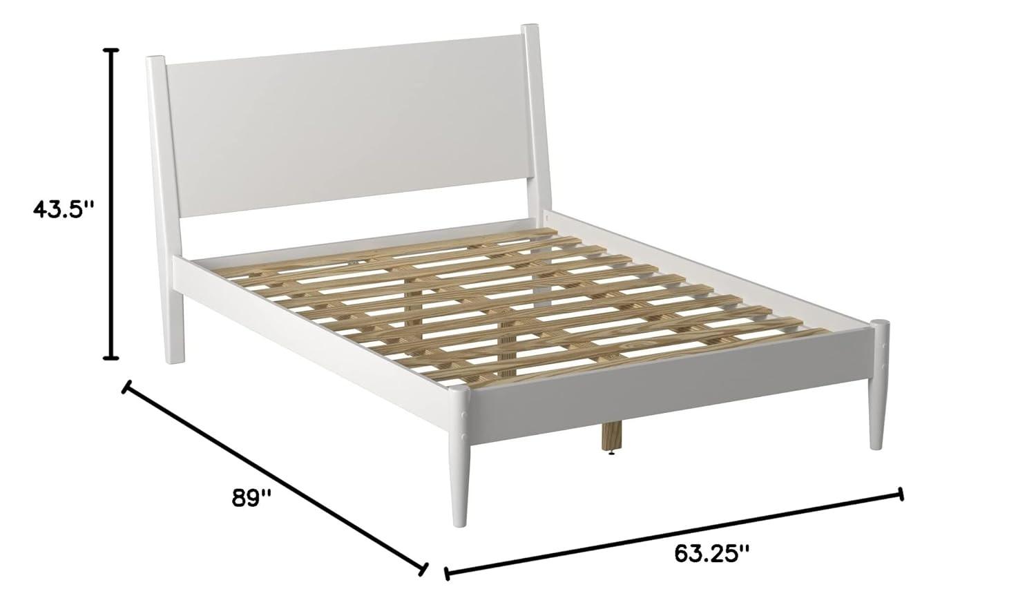 Camaflexi Mid Century Platform Bed Wood Panel Bed Frame with Headboard, Queen, White