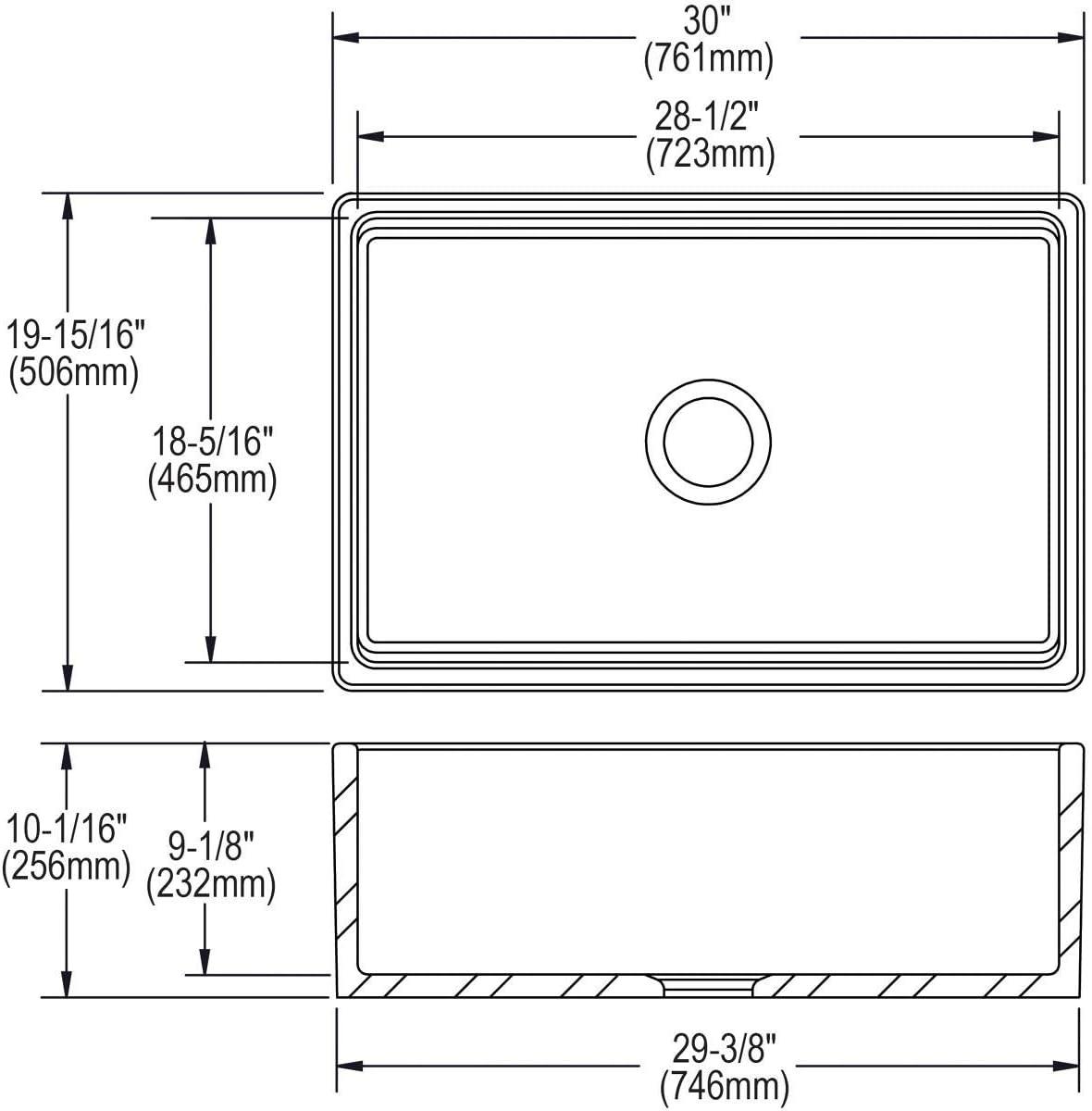 30" L x 20" W Farmhouse Kitchen Sink