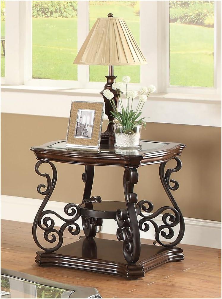 Coaster Traditional Glass Top End Table with Shelves in Merlot