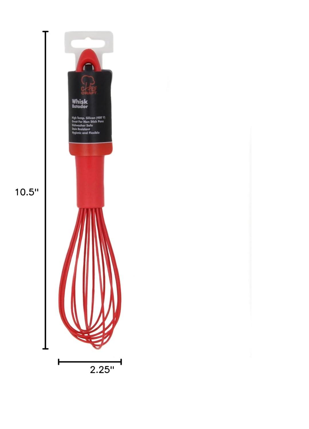 Chef Craft Premium Silicone Wire Cooking Whisk, 10.5 inch, Red