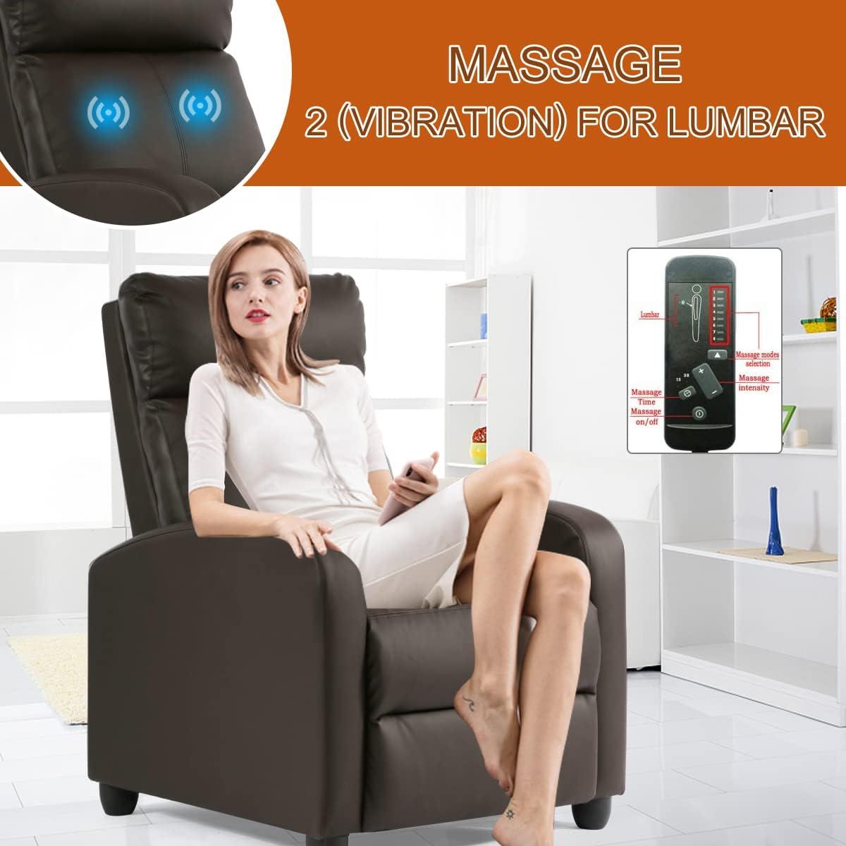 FDW Recliner Chair for Living Room Massage Recliner Sofa Reading Chair Winback Single Sofa Home Theater Seating Modern Reclining Chair, Brown