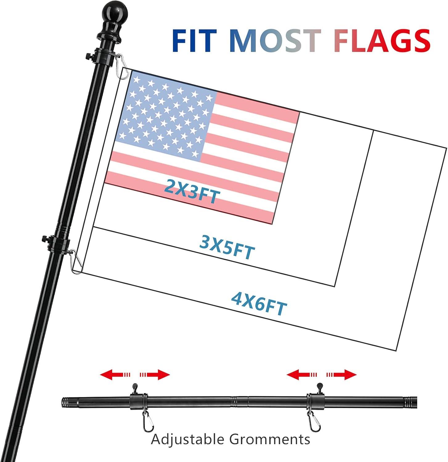 5ft Black Stainless Steel Tangle-Free Flag Pole with Holder Bracket