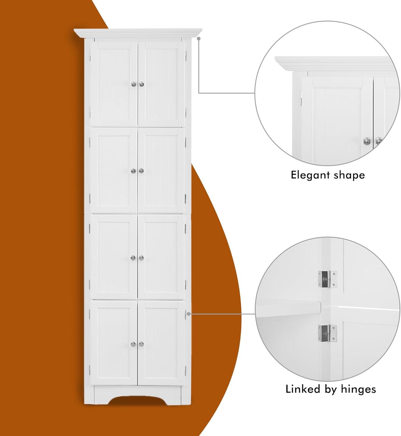 Pouseayar 72" Tall Corner Wall Storage Cabinet with 8 Doors and 4 Shelves, White