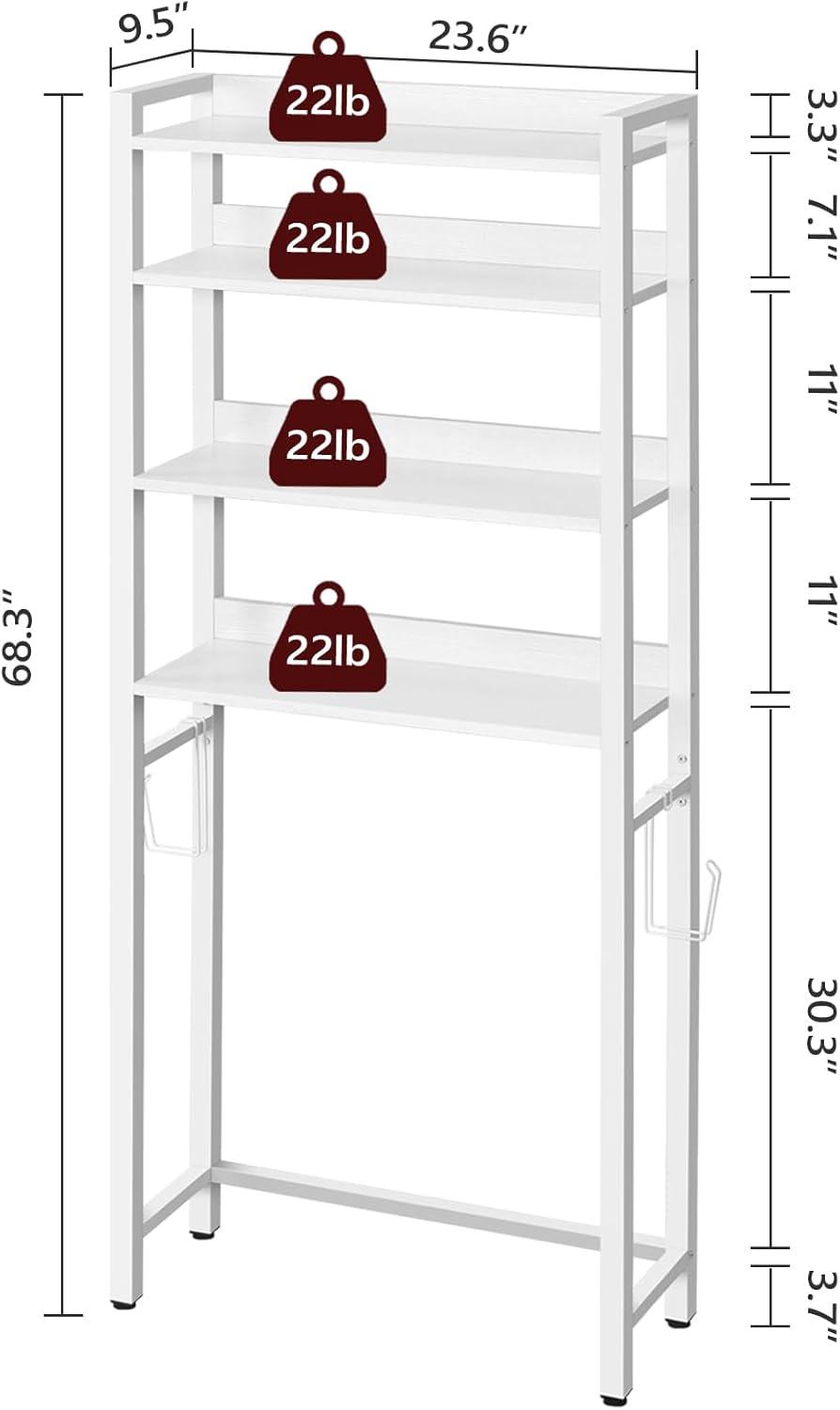 White 4-Tier Over-the-Toilet Storage Rack with Hooks