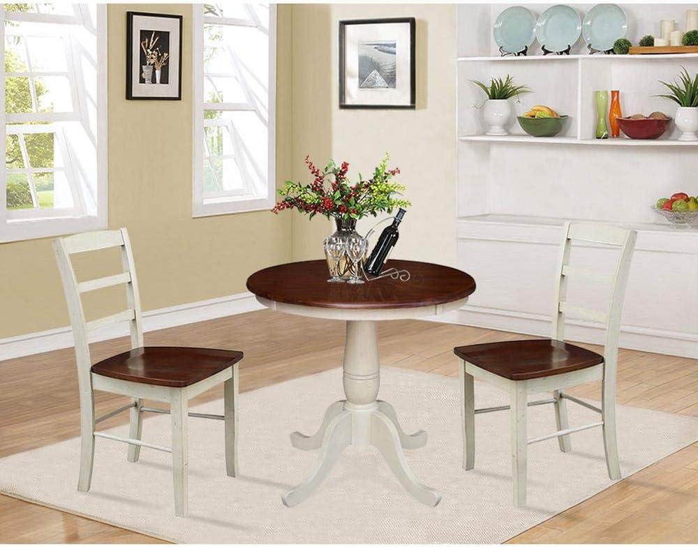 International Concepts 30" Round Top Pedestal Dining Table Antiqued Almond/Espresso: Mid-Century Style, Seats 4