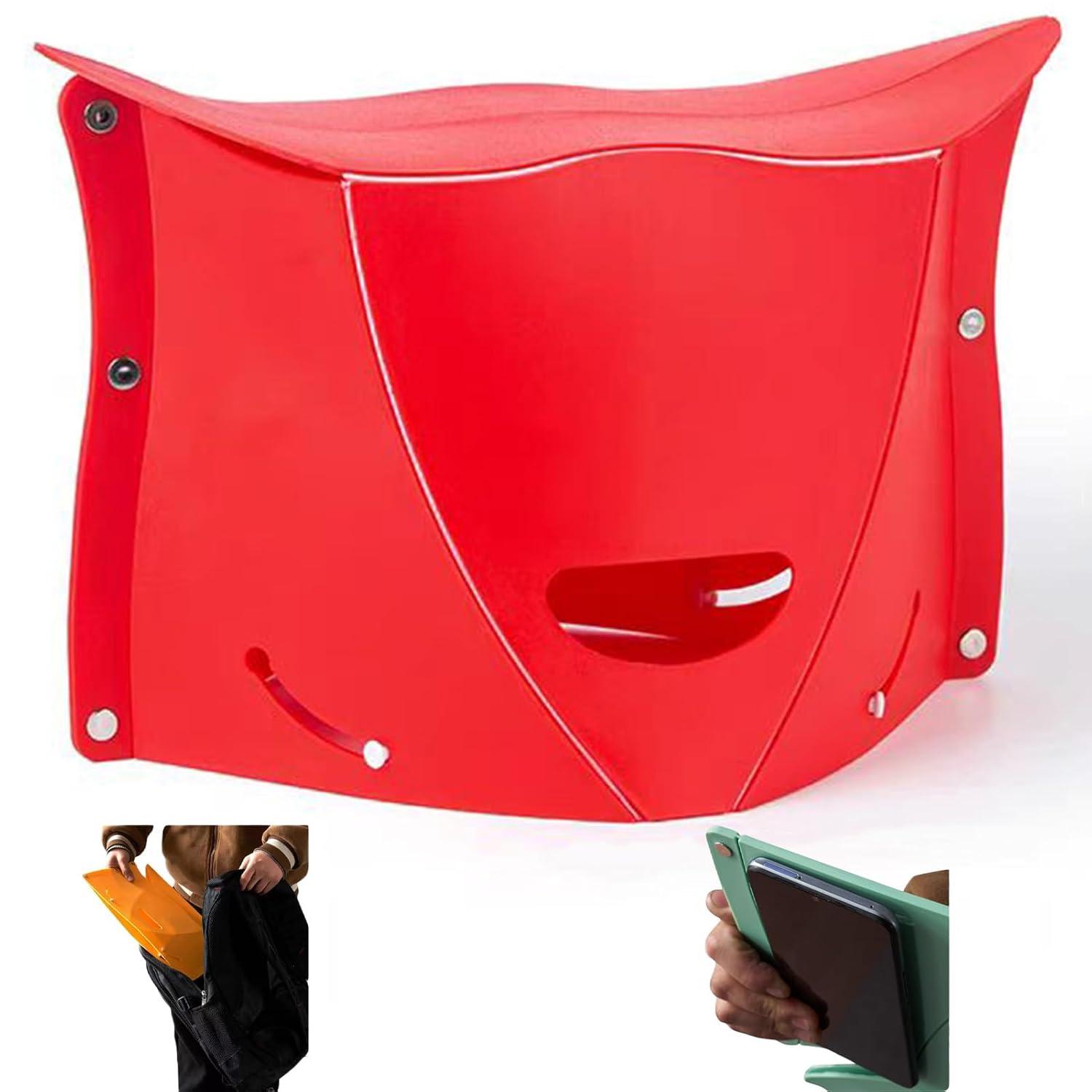 Foldable Portable Outdoor Stool, Thickness of 0.5 in, Quick Opens for Camping Hiking Picnic Fishing Subway, Lightweight Mini Folding Travel Potty Stool, Footrest for Air Travel Red