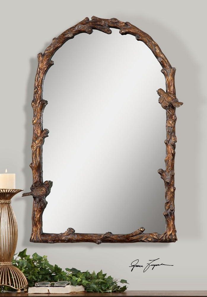 Uttermost Arched Top Vanity Accent Wall Mirror Rustic Antique Gold Gray Metal Frame 26" Wide for Bathroom Bedroom Living Room Home