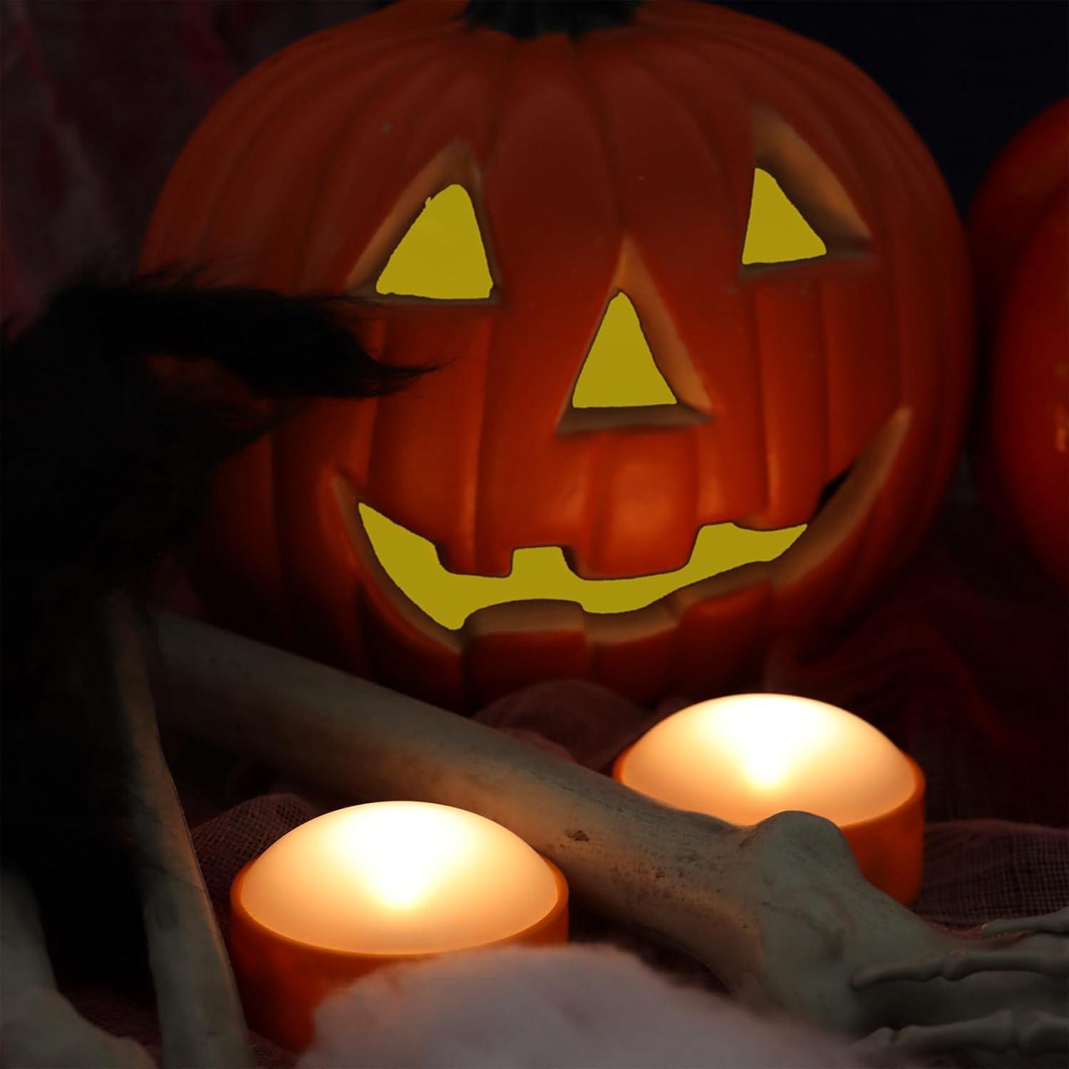 Deago 2 Pack Halloween LED Pumpkin Lights with Remote and Timers Battery Operated Orange Jack-O-Lantern Lights Flameless Candles for Halloween Decorations