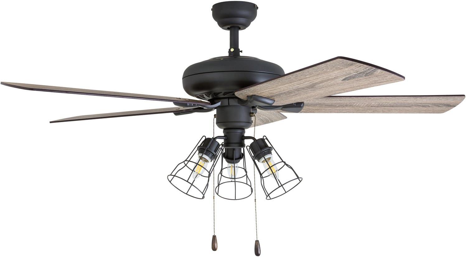 52-Inch Bronze Industrial Ceiling Fan with Light and Reversible Blades