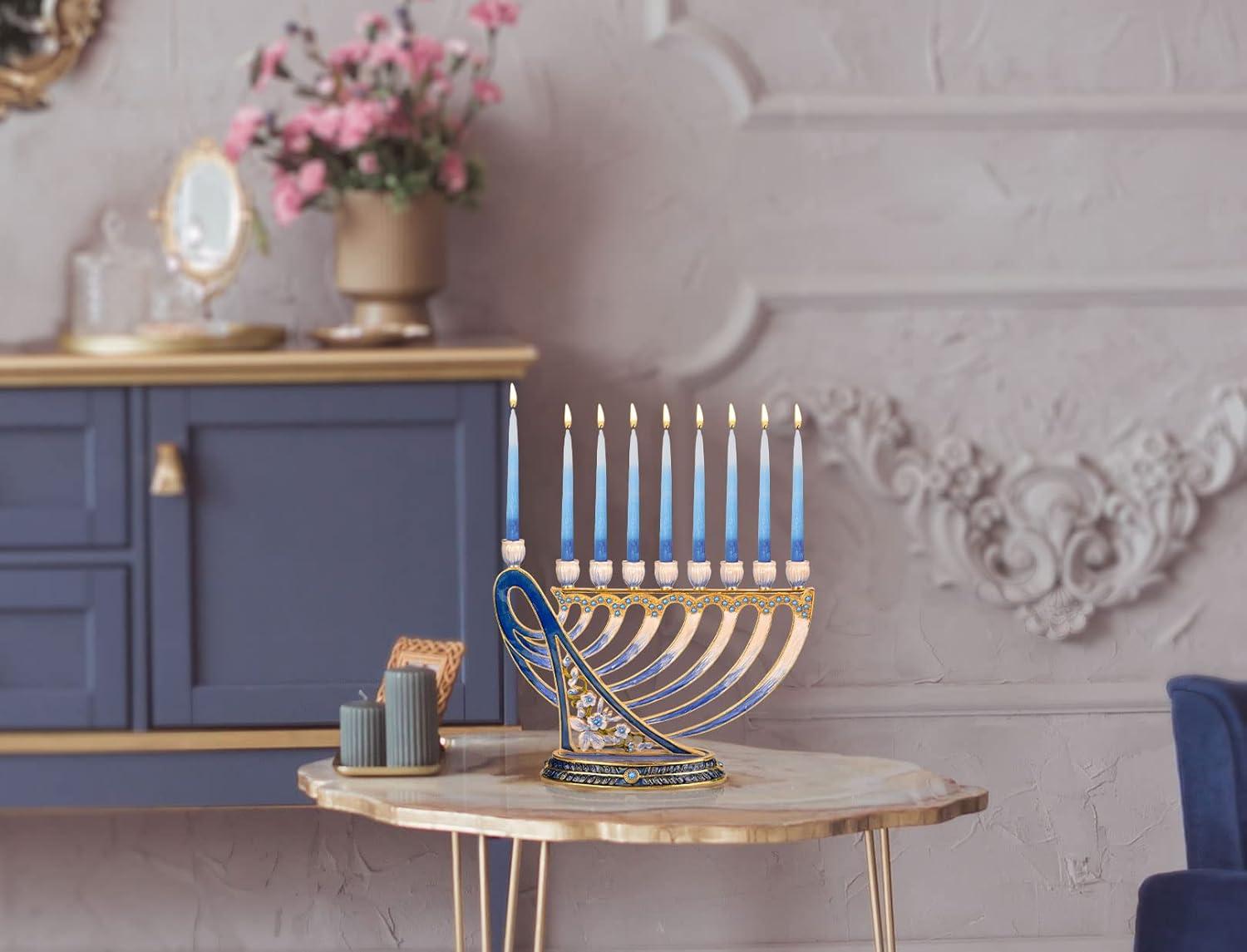 Hanukkah Menorah - Fits All Standard Chanukah Candles - Modern Jeweled Candle Menorahs for Chanukah - David's Harp