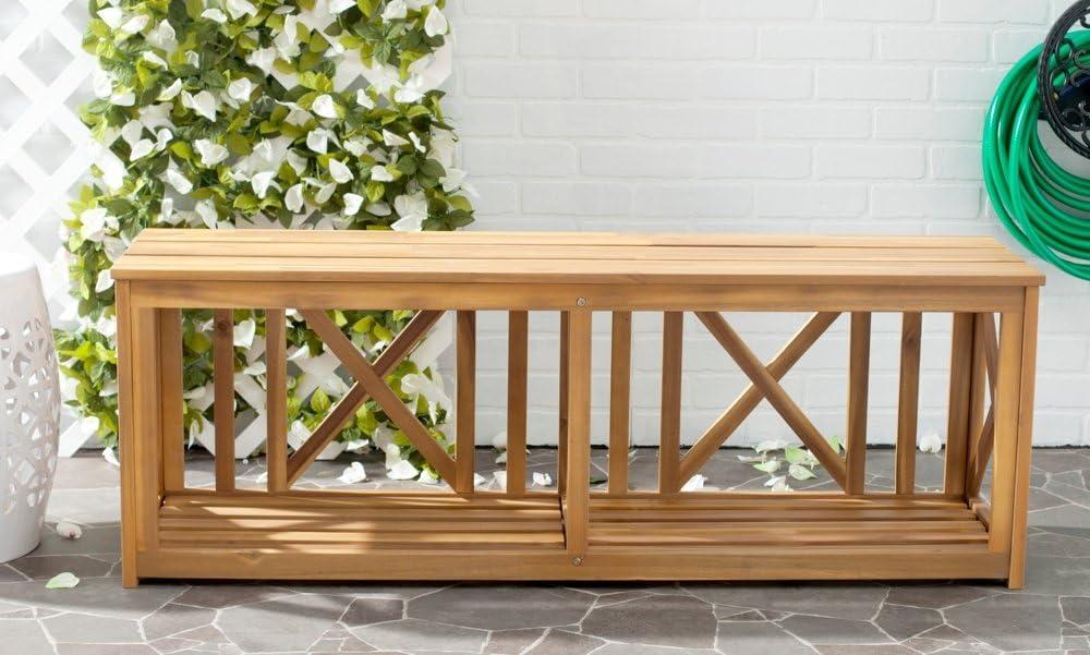 Transitional 51'' Natural Brown Acacia Outdoor Storage Bench