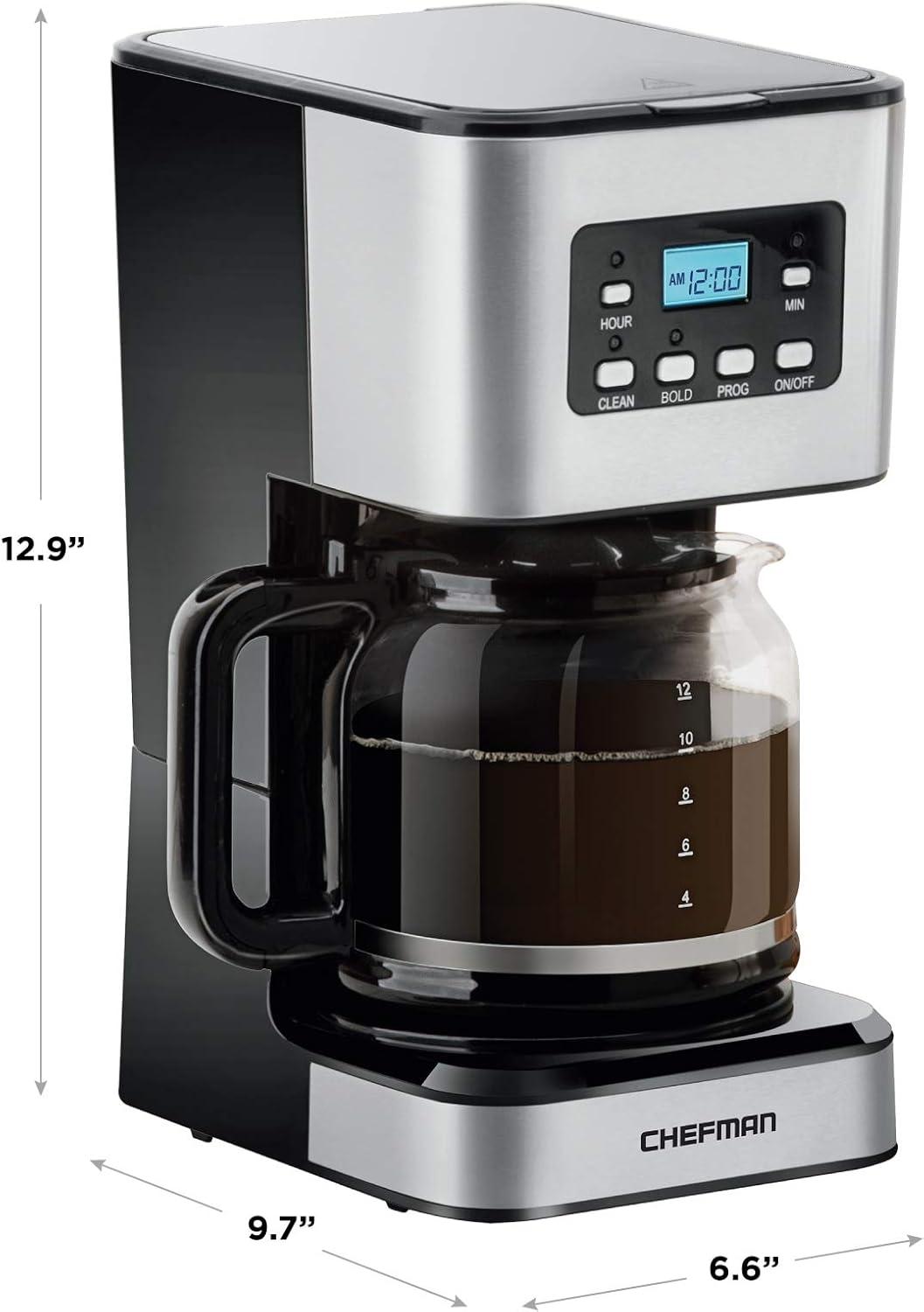 Chefman 12-Cup Programmable Coffee Maker w/ Digital Display, Auto Shut Off - Stainless Steel, New