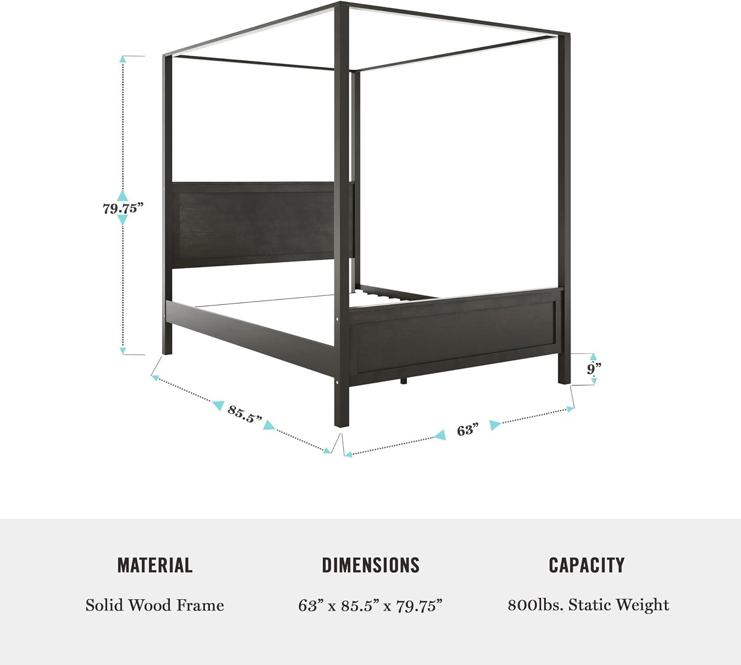 Martha Stewart Hayes Wooden Canopy Platform Bed With Headboard And Footboard